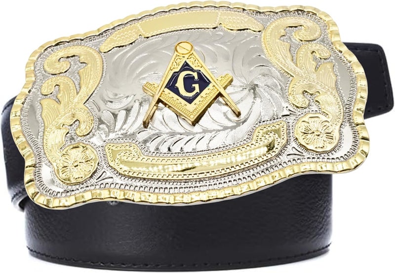 WMG Masonic Mason Symbol Logo Large Huge Rodeo Western Gold Tone Belt Buckle Fits Up to 2 Inch Belts - Image 4
